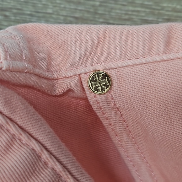 Tory Burch Alexa Cropped Soft Pink Coral Skinny Jeans Size 28 - Picture 7 of 9